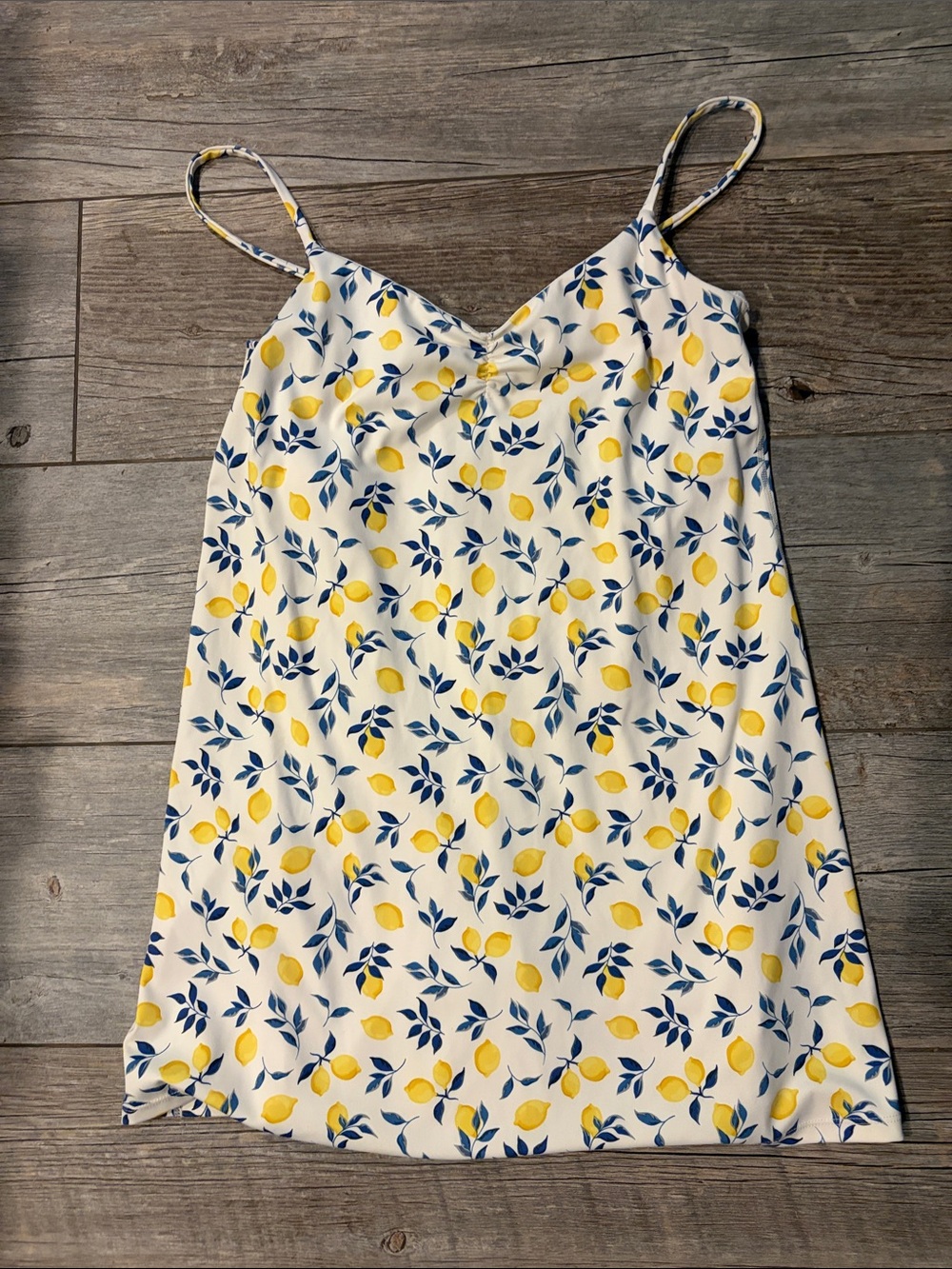 Z supply active dress blue & yellow lemon print Sz M built in shorts LN